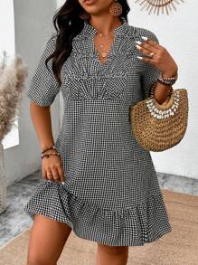 Breezaya Váy bohemian rộng rãi họa tiết hoa cỡ lớn cho nữ, mùa xuân/hè, viền bất đối xứng - màu đen - Xem 1