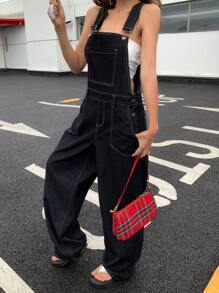 DAZY 女式宽松休闲长款牛仔背带裤，夏季，返校服工装裤