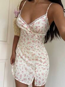 CovetEZ Ditsy Floral & Lace Patchwork Women's Slip Dress,Dresses For Women Summer