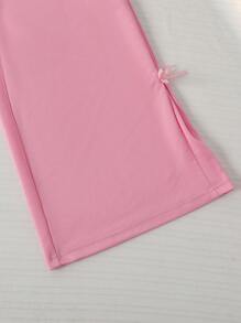 Sparklyn 两件套，少女白色短款T恤和粉色阔腿蝴蝶结裤，适合校园生活和日常穿着。 - 彩色 - 查看 5