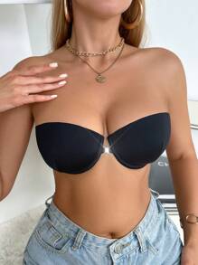 Wire-Free, Strapless, Front-Closure, Bandeau, Invisible, Backless, Daily Wear, Push-Up & Lift Women Bra - Black - View 3