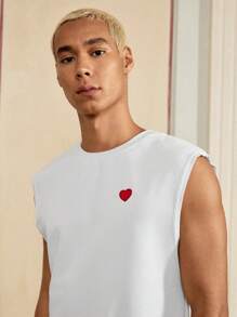 SWAVVY Camiseta de tirantes casual urbana con parche de corazón para hombres, como regalo para el novio