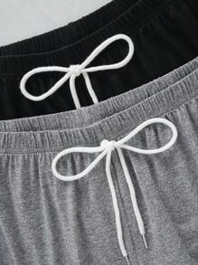 大码休闲舒适日常撞色装饰系带运动睡裤 - 彩色 - 查看 3