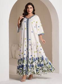 Al Najma Plus Size Women Arabic Style Dress, Fashionable For Summer, Modest - Multicolor - View 5