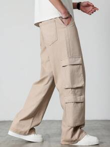 Manfinity Hypemode Men's Apricot Loose Fit Cargo Jeans: Durable Denim With Zipper Details And Multiple Pockets - Apricot - View 8