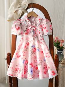 SHEIN 女孩碎花甜美连衣裙，适合聚会、派对等各种场合，展现甜美、优雅和浪漫，夏季 - 粉色 - 查看 3