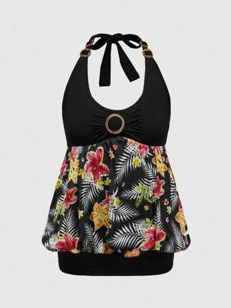 J-Fashion Chaleco halter con flores bordadas y cuentas, estilo Y2K para vacaciones