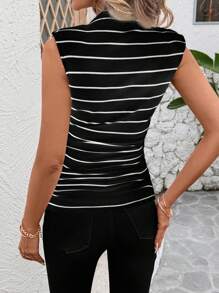 SHEIN Clasi 女式夏季休闲条纹修身背心 - 黑色 - 查看 2