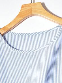 Franclia Áo sơ mi sọc thắt nơ phía trước thường ngày mùa hè dành cho nữ - Màu xanh lam - Xem 5