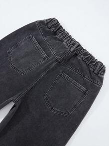 SHEIN Teen Girls Y2K Street Casual Chic Light Wash Distressed Star Embroidered Elastic Waist Loose Jeans, Baggy Y2k Jeans,Tops, School, Campus, College