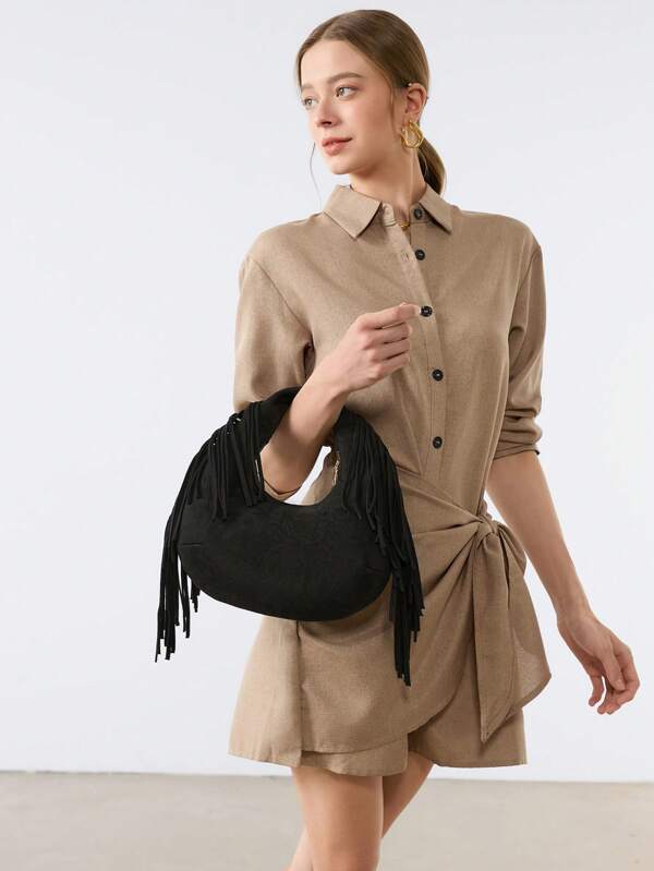 SHECARRY Bolso de mano de mujer de moda, cierre de cremallera unicolor, simple y práctico multiusos