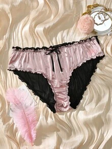 PetitDoll سروال شفاف من الساتان زخرفة اكسسوارات العقدة والدانتيل مقاس كبير ، جذاب وجميل - وردي - مشاهدة 1