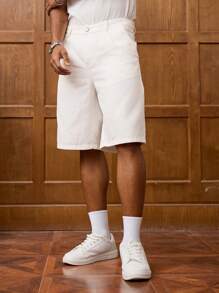 RivetRise Men's Leisure Vacation Casual Loose Bermuda White Denim Shorts With Pocketshirt Men Clothing Men Shorts Tropical Hang Out Urban College Street