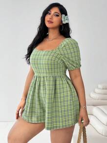SHEIN EZwear 女式绿色格子休闲大码连衣裙 - 彩色 - 查看 7