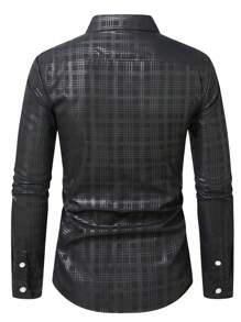 Manfinity Mode Camisa casual de manga larga con estampado a cuadros para hombres, apta para primavera y otoño - Negro - Ver 2