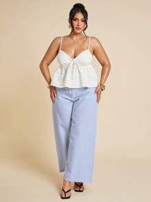 SHEIN BAE Quần âu sọc xanh trắng thường ngày mùa xuân và mùa hè cỡ lớn dành cho nữ, Quần dài đi biển, Quần công sở, Phụ nữ ngày 4 tháng 7, Ngày 4 tháng 7, Đường cong ngày 4 tháng 7, Kỳ nghỉ, Kỳ nghỉ, Câu lạc bộ gợi cảm, Sinh nhật, Sân bay dành cho phụ nữ, Tốt nghiệp - Xanh và trắng - Xem 4