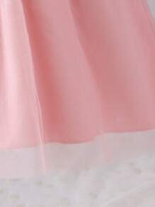 Glamorique Kids Girls' Wedding Flower Girl Elegant 3D Floral Gauze Cap Sleeve Dress, Suitable For Parties, Festivals, Summer Baby Girls Party Dresses Pink Dress For Girls Pink Flower Girl Dress Fall Winter - Pink - View 5