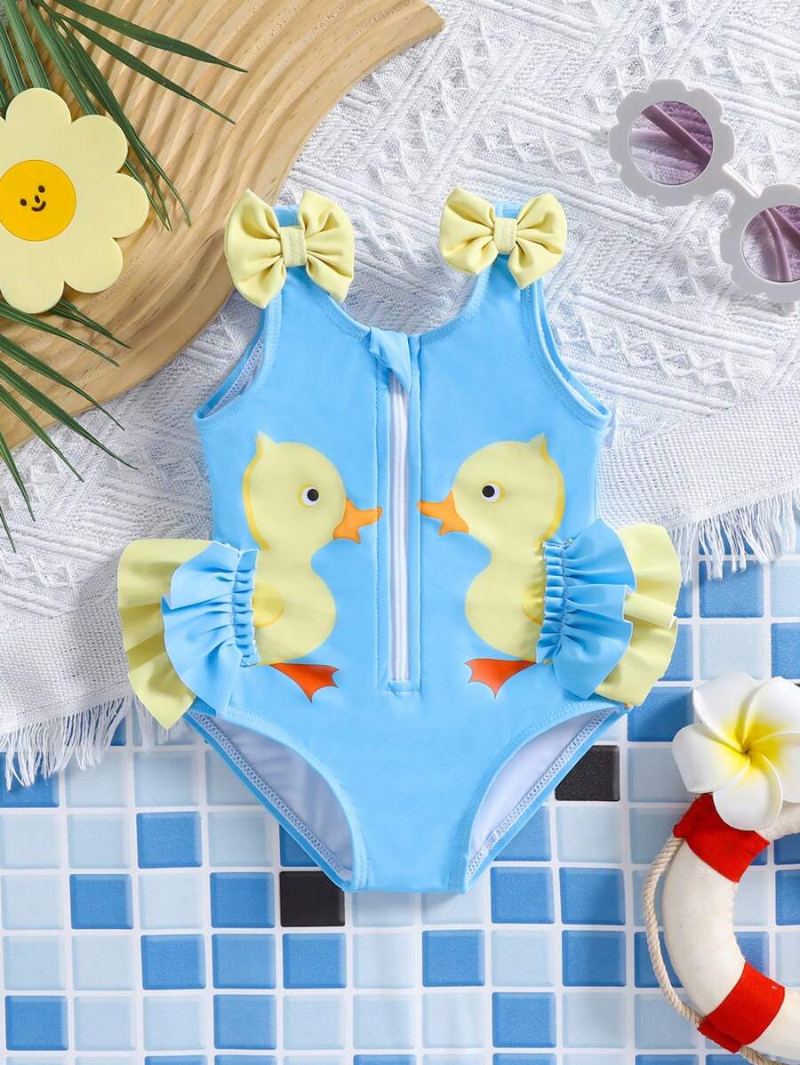 Newborn Zipper One-Piece Swimsuit, Cute 3D Pink Fashion Suitable For Summer - Multicolor - View 1