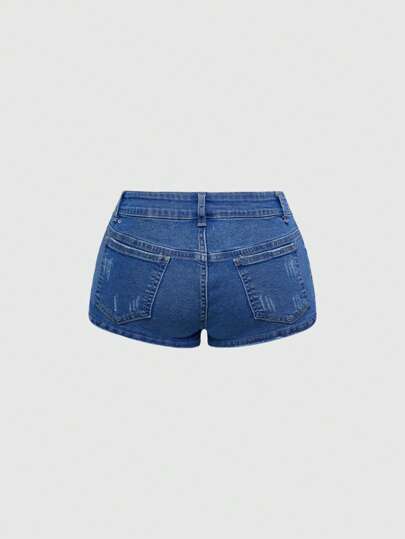 Grunge Punk Women's Y2K Vintage Ultra Low Waist Y2K Baddie Distressed Mini Denim Shorts
