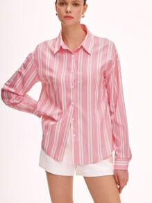 Chiquease 绿色女士条纹印花宽松休闲长袖衬衫 - 彩色 - 查看 1