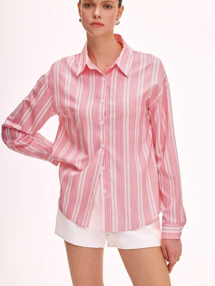 Chiquease 绿色女士条纹印花宽松休闲长袖衬衫 - 彩色 - 查看 1