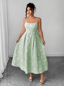 Elenzga 加大码女式 U 领纯蓝色提花面料晚礼服，修身喇叭形廓形，欧美高端细肩带派对礼服，喇叭形优雅