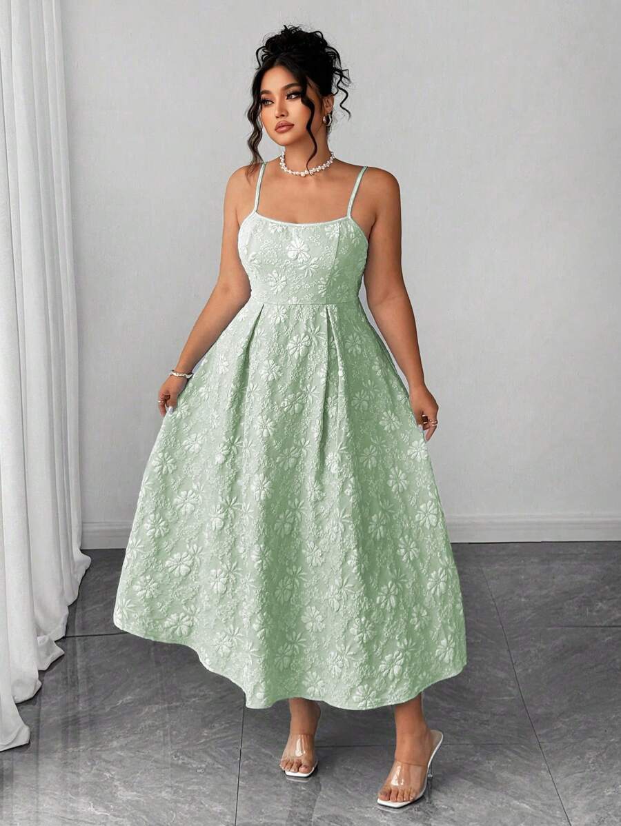 Elenzga 加大码女式 U 领纯蓝色提花面料晚礼服，修身喇叭形廓形，欧美高端细肩带派对礼服，喇叭形优雅