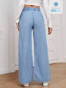 Flexra Women's All-Match Casual Versatile High Waist Wide Leg Loose Regular Fit Light Blue Woven Thin Denim Long Pants - Light Wash - View 2