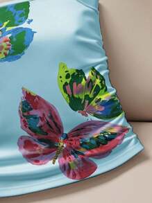 INAWLY Top con spalline annodate estivo casual da donna con stampa farfalla e arricciature