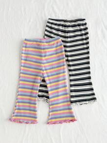 Cozy Pixies 2 pièces Ensemble de pantalons évasés à taille élastique à rayures colorées pour bébé fille, polyvalent et confortable
