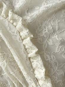 Elamini 女士优雅纯色蕾丝不对称下摆半身裙，夏季 - 杏色 - 查看 3