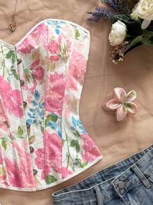 Soleia Women's Retro Floral Jacquard Halter Cropped Top With Back Tie Closure Summer - Multicolor - View 8