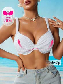 Swim DD+ Women's Sexy Summer Wire-Rimmed DD+ Cup Textured Ruched Strap Swimsuit Top - White - View 7