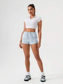 Hanevo New Fashion Summer Casual Striped Shorts For Women Sportwear For Daily Wear - Blue - View 5