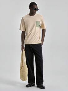 Ontre 2025 Summer Men's Clothing Colorblock Pocket Round Neck Casual Versatile Short Sleeve T-Shirt, Suitable For July 4th, St. John's Day, Graduation, Daily Wear, Adorable Summer Top T-Shirt, Men's Holiday Vacation Beach Shirt
