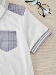 SHEIN Completo bambino da 2 pezzi, composto da polo a quadri e pantaloncini