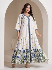 Al Najma Plus Size Women Arabic Style Dress, Fashionable For Summer, Modest - Multicolor - View 3