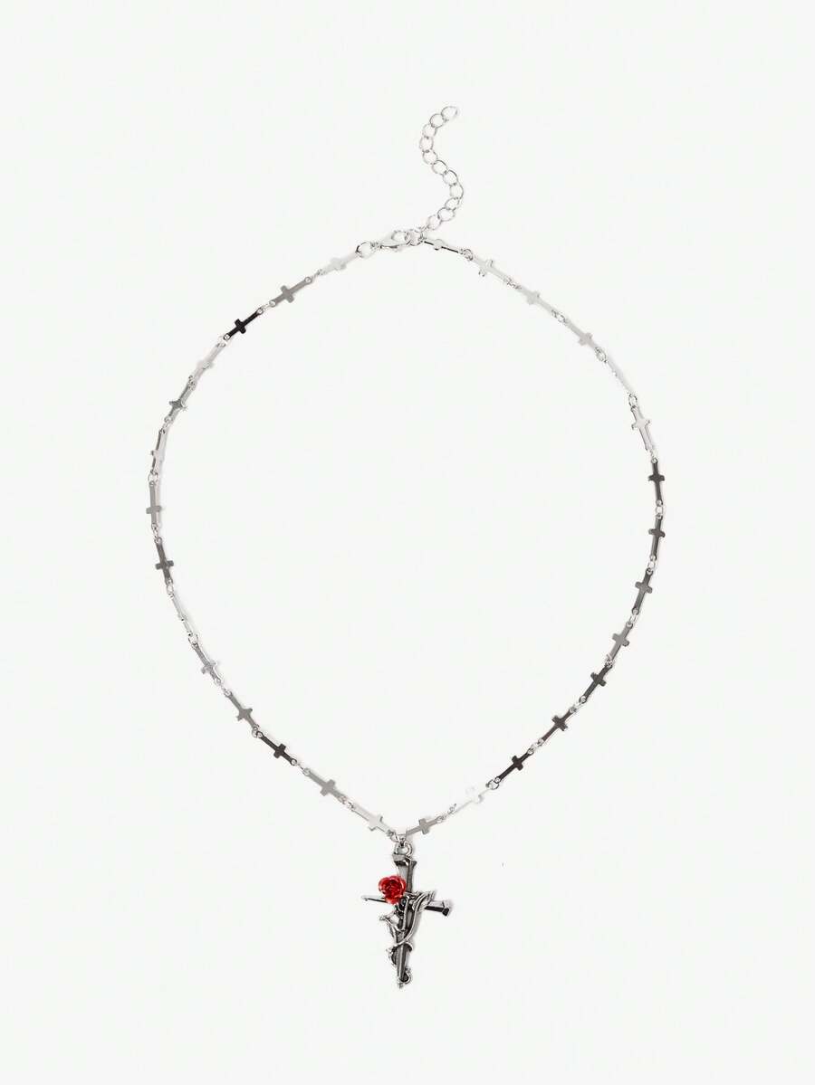 SHEIN ICON Vòng cổ choker hình thánh giá hoa hồng ngọt ngào và cay nồng sang trọng dành cho nữ - Nhiều màu - Xem 1