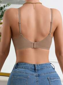 1pc Seamless Women's Wireless Comfort Bra, Solid Color - Mocha Brown - View 2