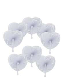 SHEIN 1/6/12/24 Pcs White Shaped Blank Paper Fans For European-Style Weddings, Diy Party Supplies, Advertising, Gifts Birthday Graduation(Heart/Round Random Style)