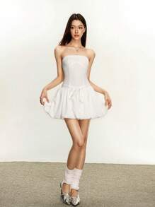Rina Fox Đầm ôm body không dây họa tiết mini cho nữ, gợi cảm và ôm sát - trắng - Xem 2