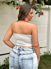 SHEIN EZwear Kích thước lớn màu trơn Bút chì Phù hợp Áo không dây Với Xếp - trắng - Xem 2