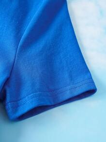 SUPERMAN X SHEIN Young Boy Cartoon Superhero Print Loose Fit Blue Short Sleeve T-Shirt, Stylish