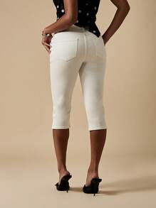 MISSGUIDED 优质牛仔七分裤经典弹力侧开衩七分裤夏季春季下装必备衣橱基本款 - 白色 - 查看 2