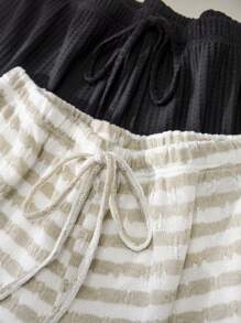 CosyJoli Women Plus Size Casual Drawstring Striped Shorts - Multicolor - View 4