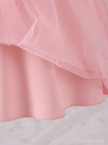 Glamorique Kids Girls' Wedding Flower Girl Elegant 3D Floral Gauze Cap Sleeve Dress, Suitable For Parties, Festivals, Summer Baby Girls Party Dresses Pink Dress For Girls Pink Flower Girl Dress Fall Winter - Pink - View 7