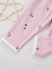 2pcs/Set Baby Girl Cute Star Print Ruffle Collar Top And Pants Pajama Set Baby Girl Clothes Set - Dusty Pink - View 4