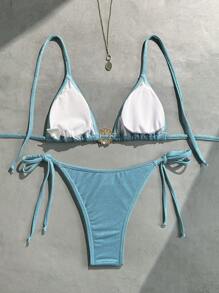 Swim Vcay Women's Sequin Fabric Halter Necklace With Shell Pendant Sexy Bikini Set For Summer Beach Vacation