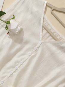 EMERY ROSE Women's Solid V-Neck Single-Breasted Long Sleeve Loose Casual Shirt - White - View 4
