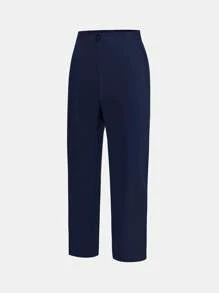 SHEIN 青少年男孩简约绅士西装外套和裤子套装，纯色休闲学校/日常穿着/郊游/运动/情人节/派对，舒适柔软时尚百搭 - 藏蓝色 - 查看 7